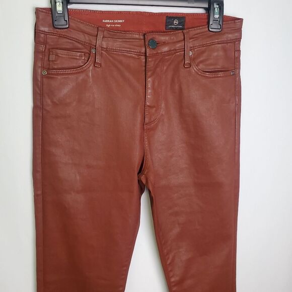 AG Adriano Goldschmied Farrah Skinny High-Rise Coated Red Pants Size 28 - Picture 4 of 9